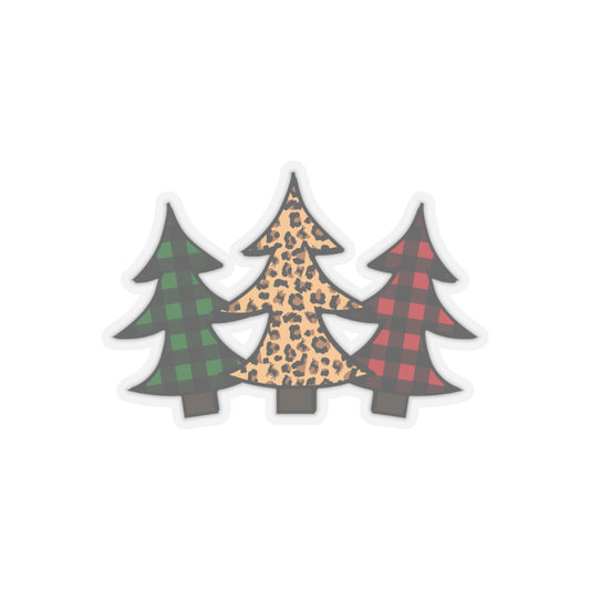 Pine Tree Stickers, Pine Tree Trio Stickers, Plaid and Leopard Print Pine Tree Stickers, Green Yellow and Red Pine Tree Sticker