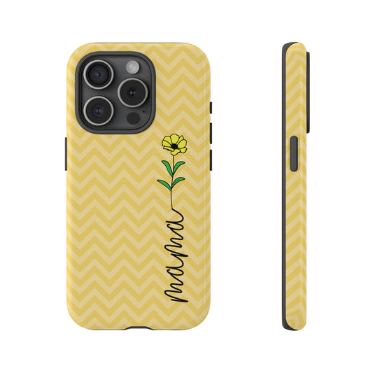 Mama with Single Daisy Cell Phone Case, Mother's Day Cell Phone Case, Tough Case, Yellow Phone Case for MothersM